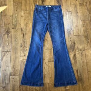 KanCan Womens Flare Pull On Jeans 9/28 Dark Wash Bell Bottom Denim Y2K Stretch